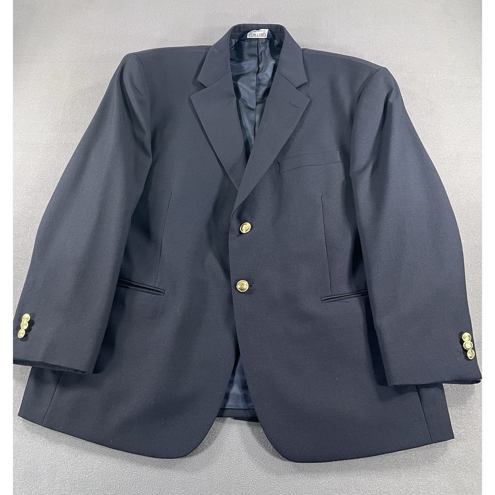 Vintage Stafford 44S Navy Blue Hopsack Gold Button Mens Blazer Jacket Sport Coat